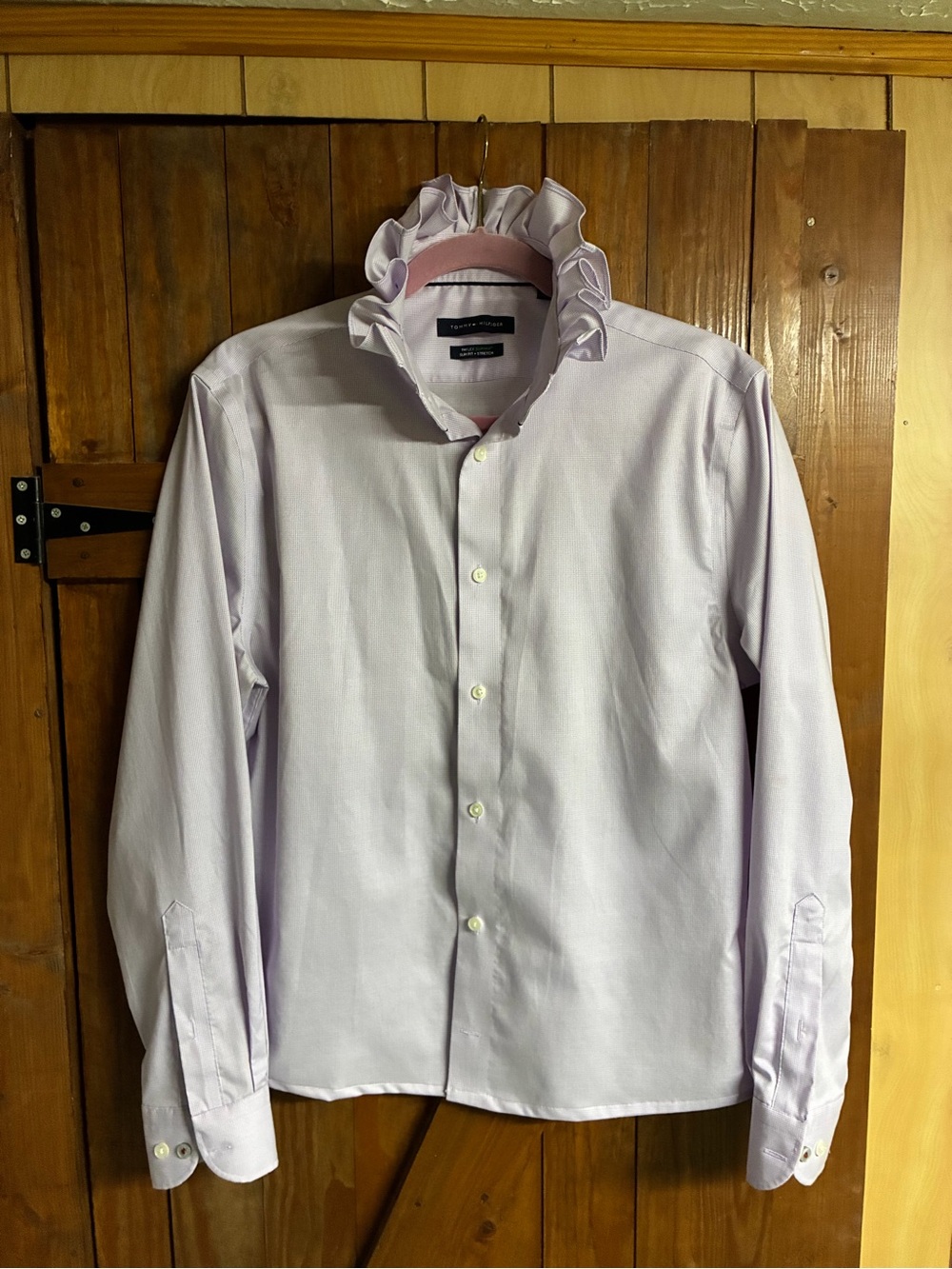 Tommy Hilfiger Light Lavender Ruffle-Collar Dress Shirt